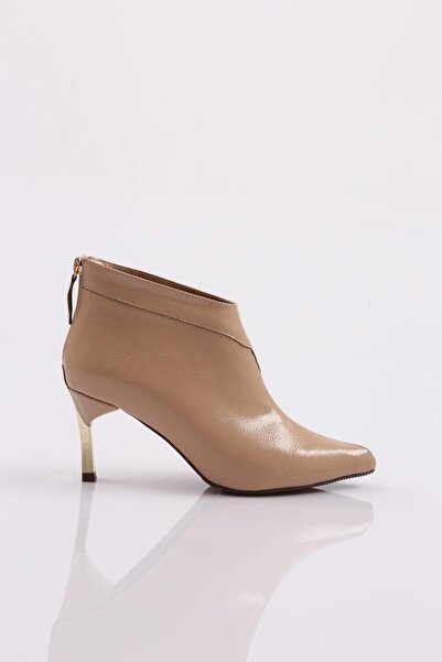 DGN Beige Thin Heeled Women's Bootie - Wrinkled Patent Leather 212362821