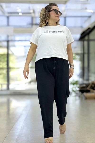 yagmurberen EXTRA LARGE SIZE AEROBIN PANT WITH WAIST ELASTIC FUL LYCRA BLACK
