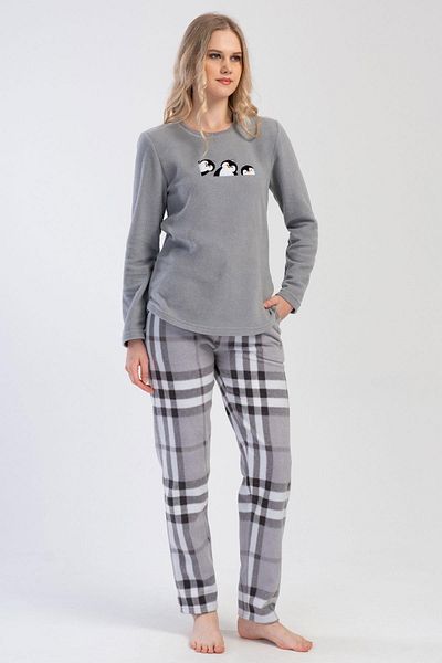 VİENETTA Costum de pijama gri cu mânecă lungă din lână pentru femei C0T6N0O304