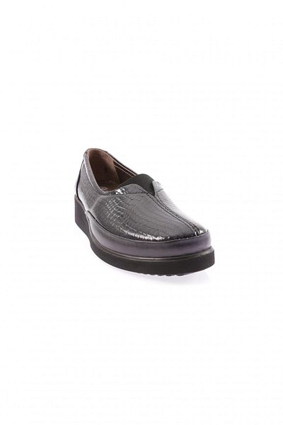 DGN Women's Rubber Detailed Comfort Shoes Navy Blue Patent Leather Crocodile Genuine Leather 2687103