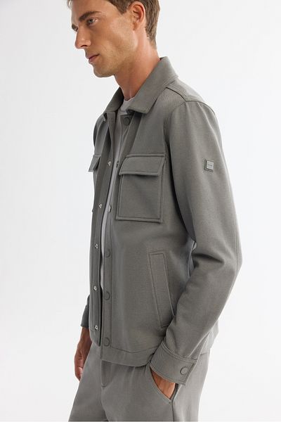 Avva Men's Grey-Green Classic Collar Double Pocket Shirt Jacket A42Y2092