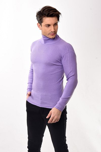 Belifanti Collection Ανδρικό ζιβάγκο με λαιμόκοψη Slim Fit πουλόβερ λιλά