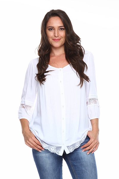 Zer Otantik Lace Detailed Plus Size Shirt Blouse White