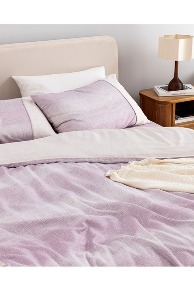 Madame Coco Adelya Double 100% Cotton Crep Printed Duvet Cover Set - Plum