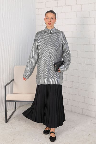 Melike Tatar Pulover de tricotaj foliat ANTRACIT 32-7004