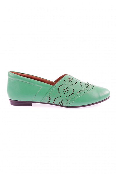 DGN Women's Laser Print Detailed Ballerinas Genuine Leather Green 41832110