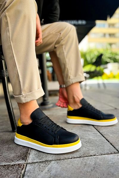 Chekich Santoni Gbt Sports Black-Yellow Men's Shoes