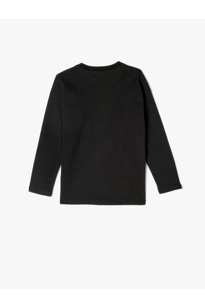 Koton Cotton Long Sleeve T-Shirt - Slogan Printed, Crew Neck