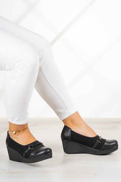 Erkan Saçmacı Blake Black Piele autentică - Pantofi casual elastici cu toc pană