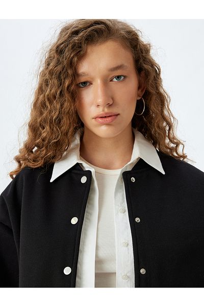 Koton Comfortable Fit Bomber Jacket with Snap Button