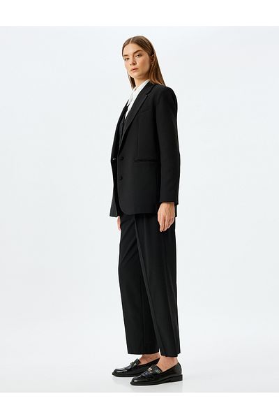 Koton Pleated Wide Leg High Waist Fabric Trousers with Accessory Belt Detail