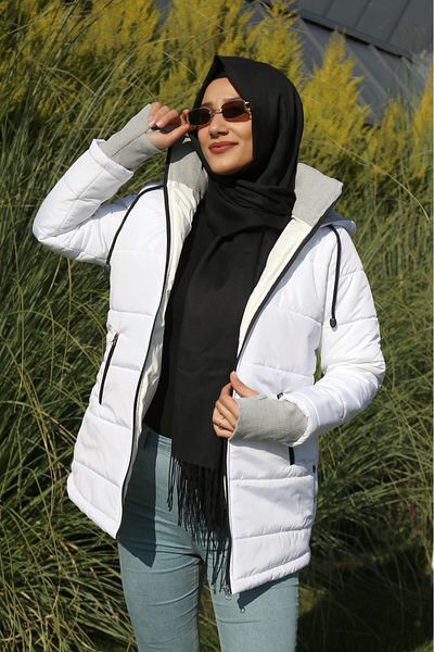 1tarz Jachetă hijab puf pentru femei, lungă cu glugă de iarnă