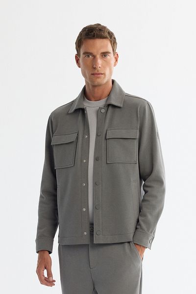 Avva Men's Grey-Green Classic Collar Double Pocket Shirt Jacket A42Y2092