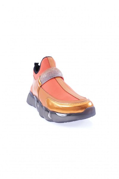 DGN Women's Strech Detailed Silver Stone Banded Sneakers Shoes Orange 2153137