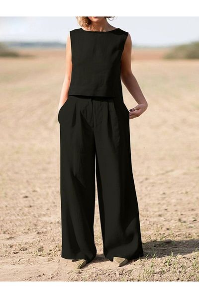 Mothermood Newlinen Casual Comfortable Sleeveless Bottom Top Women's Set