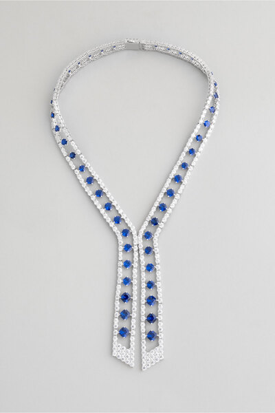 So CHIC... Kraliyet İhtişamı 18 Ayar Beyaz Altın Kaplama 33 Cm Gümüş Tasarım Gerdanlık