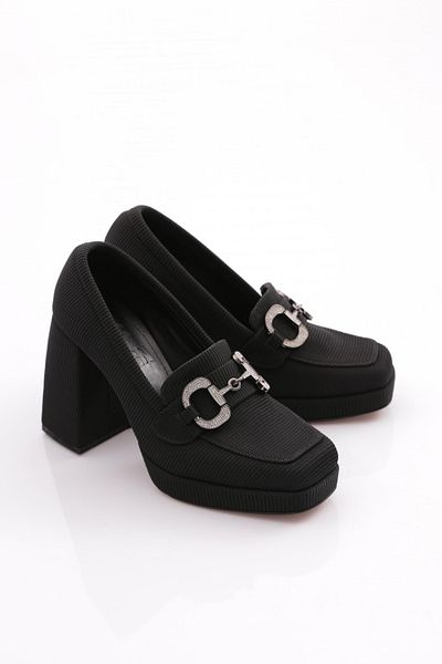 DGN Pantofi cu toc cu platformă cu cataramă cu vârf tocit pentru femei Lycra neagră 110623327