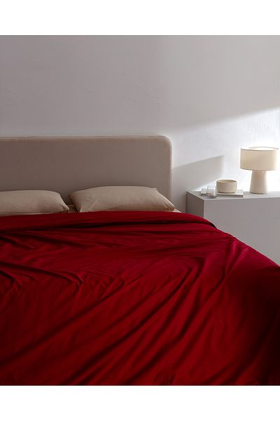 Madame Coco Manon King Size 100% Cotton Ranforce Plain Duvet Cover - Red