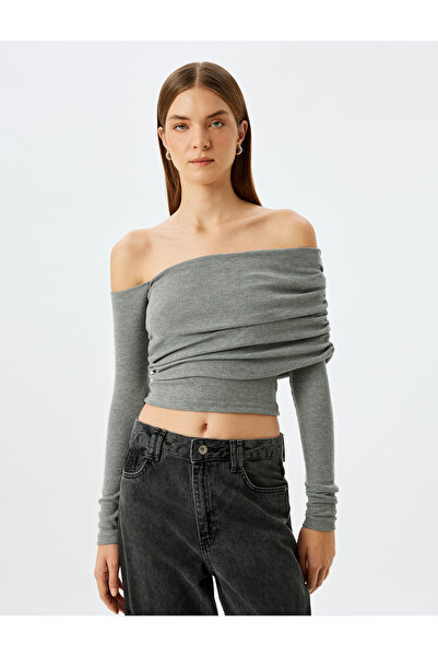 Koton Μακρυμάνικο Slim Fit Ασύμμετρο μπλουζάκι με κολάρο Madonna