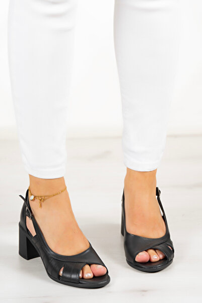 Erkan Saçmacı Black Genuine Leather - Karina Classic Heeled Shoes