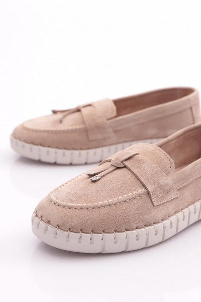 DGN Women's Rope Patterned Comfort Shoes Beige Suede 264102623