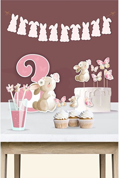 neşeli günlerim Butterfly Rabbit Theme 3Rd Birthday Set