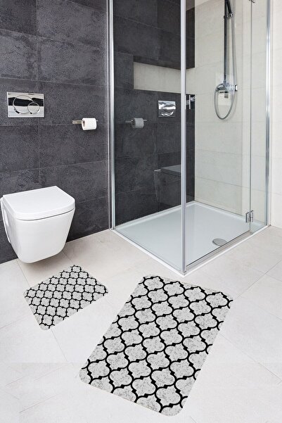 Pelangi Ogea Desenli Banyo Halısı Ikili Klozet Takımı Kaymaz Tabanlı Banyo Pa...