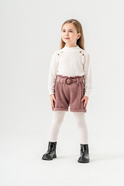 Minigimin Cicileri Miniğimin Cicileri Düğme Detaylı Kadife Şortlu Kız Çocuk 3...