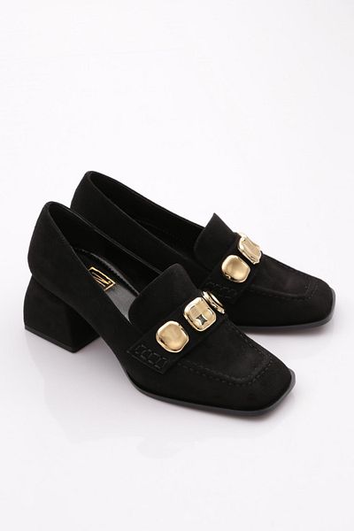 DGN Pantofi cu toc de piatră de damă din piele intoarsa neagra 4762859
