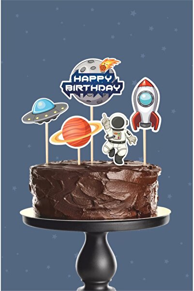 neşeli günlerim Uzay Temalı Doğum Günü * Pasta Süsü Set (KALIN KAĞIT)