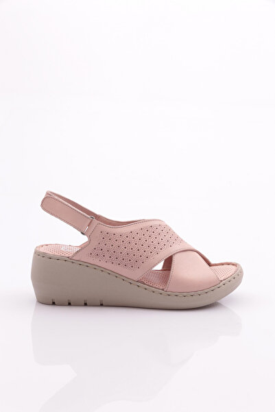 DGN Genuine Leather Powder Thick Heel Sandals - Perforated Women 211135106
