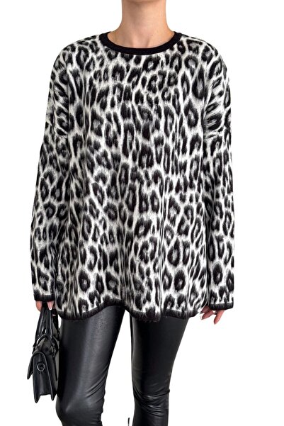 Moda Amore Γυναικείο πλεκτό πουλόβερ με λεοπάρ σχέδιο - Ανοιχτό 003