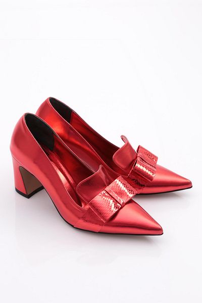 DGN Women's Ribbon Patterned Heeled Shoes Red Metallic 261035910