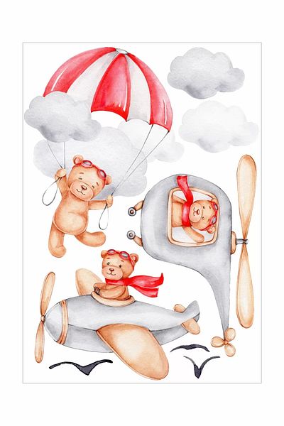 neşeli günlerim Teddy Bear on the Clouds Wall Sticker Set