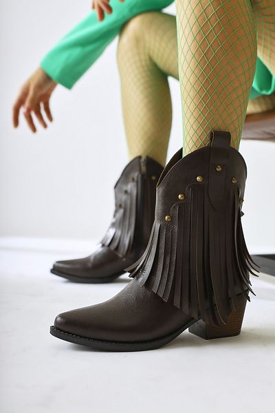 Limoya Γυναικείο μποτάκι Lillebeth Brown Color Tassel Studded Detailed Western