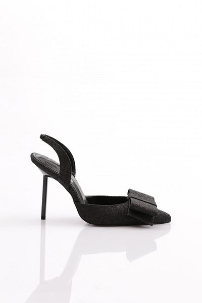 DGN Pantofi cu toc cu panglică pentru femei, cu sclipici negru 56593557