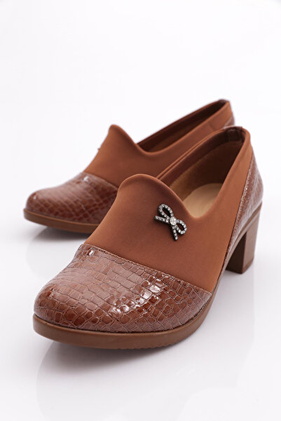 DGN Kadın Kurdela Desenli Topuklu Ayakkabı Taba Kroko 341423648