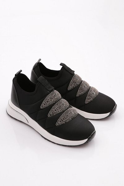 DGN Women's Thick Sole Diamond Patterned Sneaker Shoes Black White 33335105