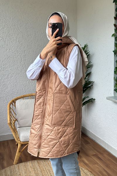 Salih Çelebi Camel 5000 Model Front Zippered Hooded Vest
