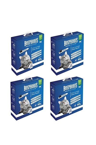 Bosphorus Aktif Karbonlu Hızlı Topaklanan Grey İnce Taneli Doğal Kedi Kumu 10 Lt x 4 Adet