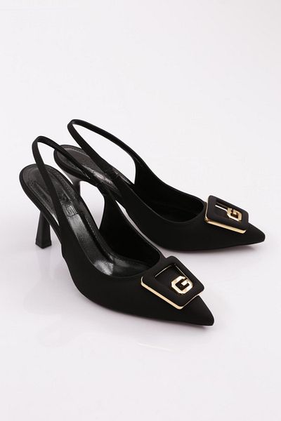 DGN Pantofi cu toc cu cataramă cu litera G de damă, nubuc negru 818321085