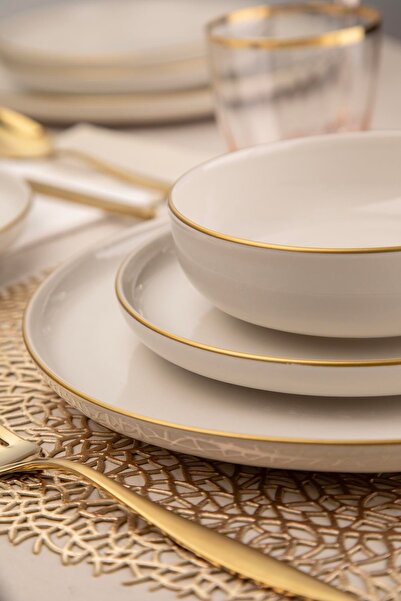 Kütahya Porselen Moderna 24 parça 6 Kişilik Yemek Takımı Altın File