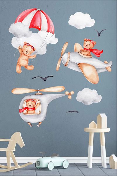 neşeli günlerim Teddy Bear on the Clouds Wall Sticker Set