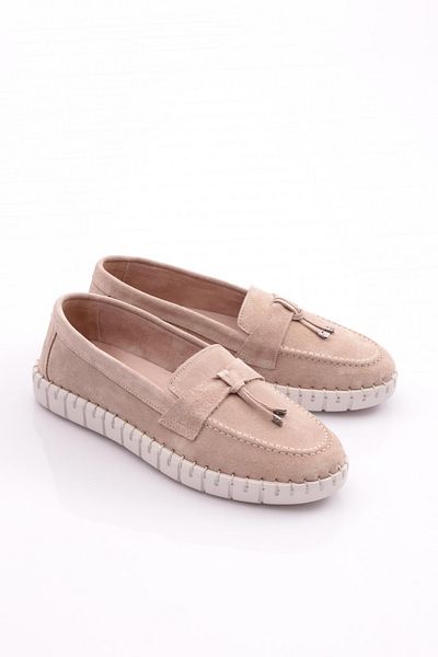 DGN Pantofi Confort pentru damă cu model frânghie din piele intoarsa bej 264102623