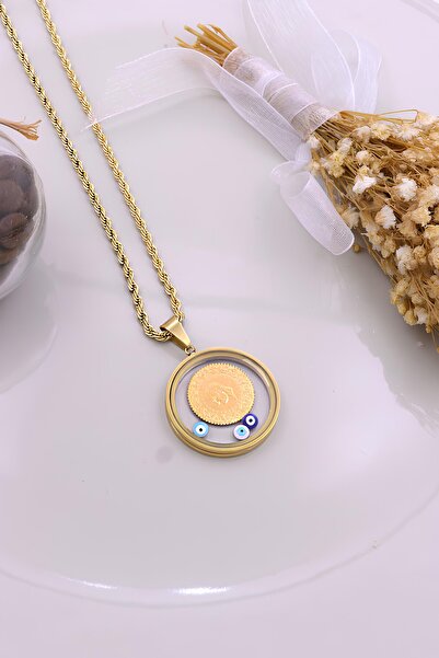 esetyıldız kuyumculuk 22 Ayar Çeyrek Altınlı Şeffaf Çerçeveli Çelik Kolye