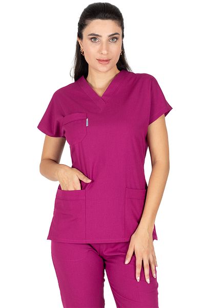 Alsancak Üniforma Cherry Lycra Tesatura Subtire Scrubs Doctor Asistenta Tricou Liliac Maneca Costum Chirurgical