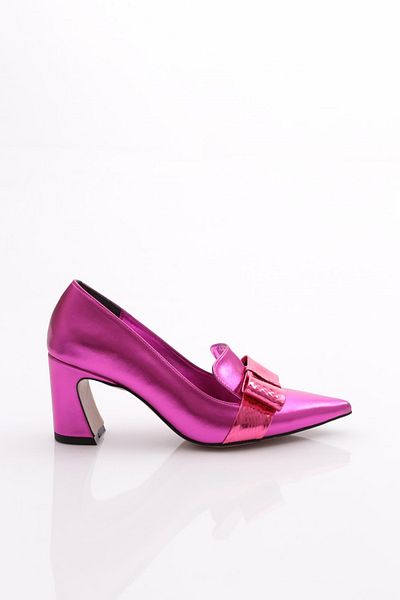 DGN Women's Ribbon Patterned Heeled Shoes Fuchsia Metallic 261035910
