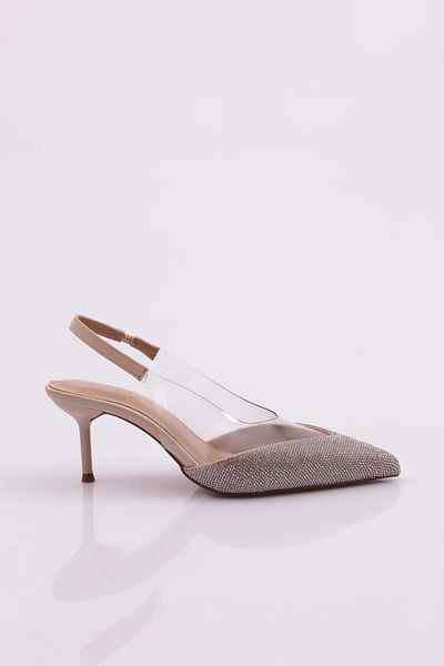 DGN 1773 Pantofi cu toc deschis pentru femei, cu broderie în piatră în față