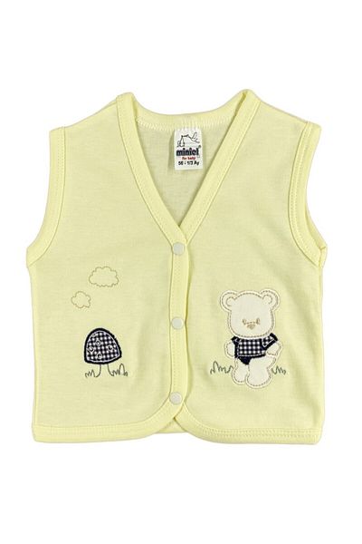Miniel Unisex Baby Mushroom Teddy Bear Embroidered Organic Cotton 3-6-9 Months 2-Piece Combed Cotton Baby Vest - Yellow