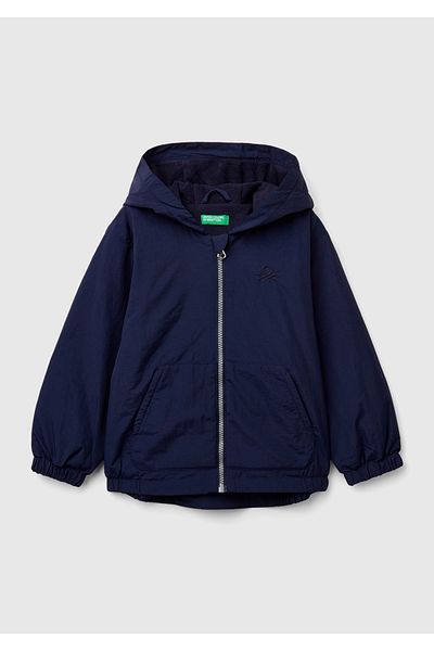 United Colors of Benetton Boy's Navy Blue Logo Embroidered Raincoat